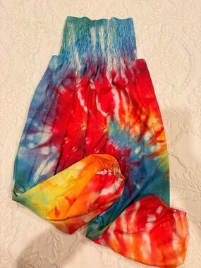 Kids Tie-Dye Smocked Waist Harem Pants - Multicolor